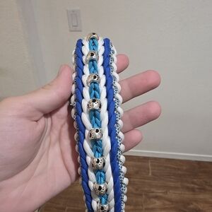 Blue and White Dog Collar with Silver Accents